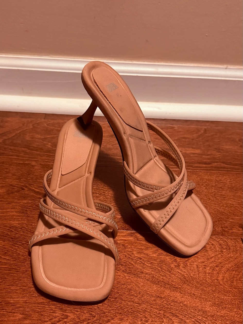 Zara Tan Strappy Square-Toe Heeled Sandals